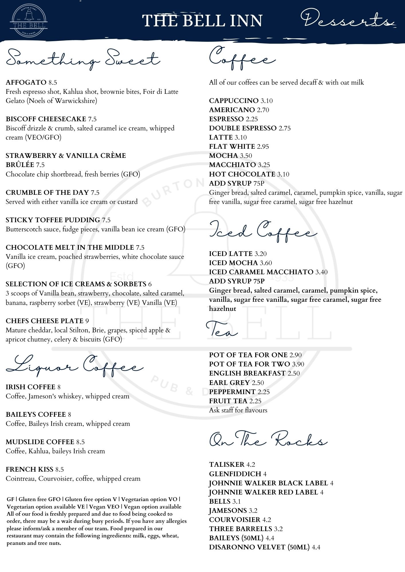 Menus The Bell Burton Overy