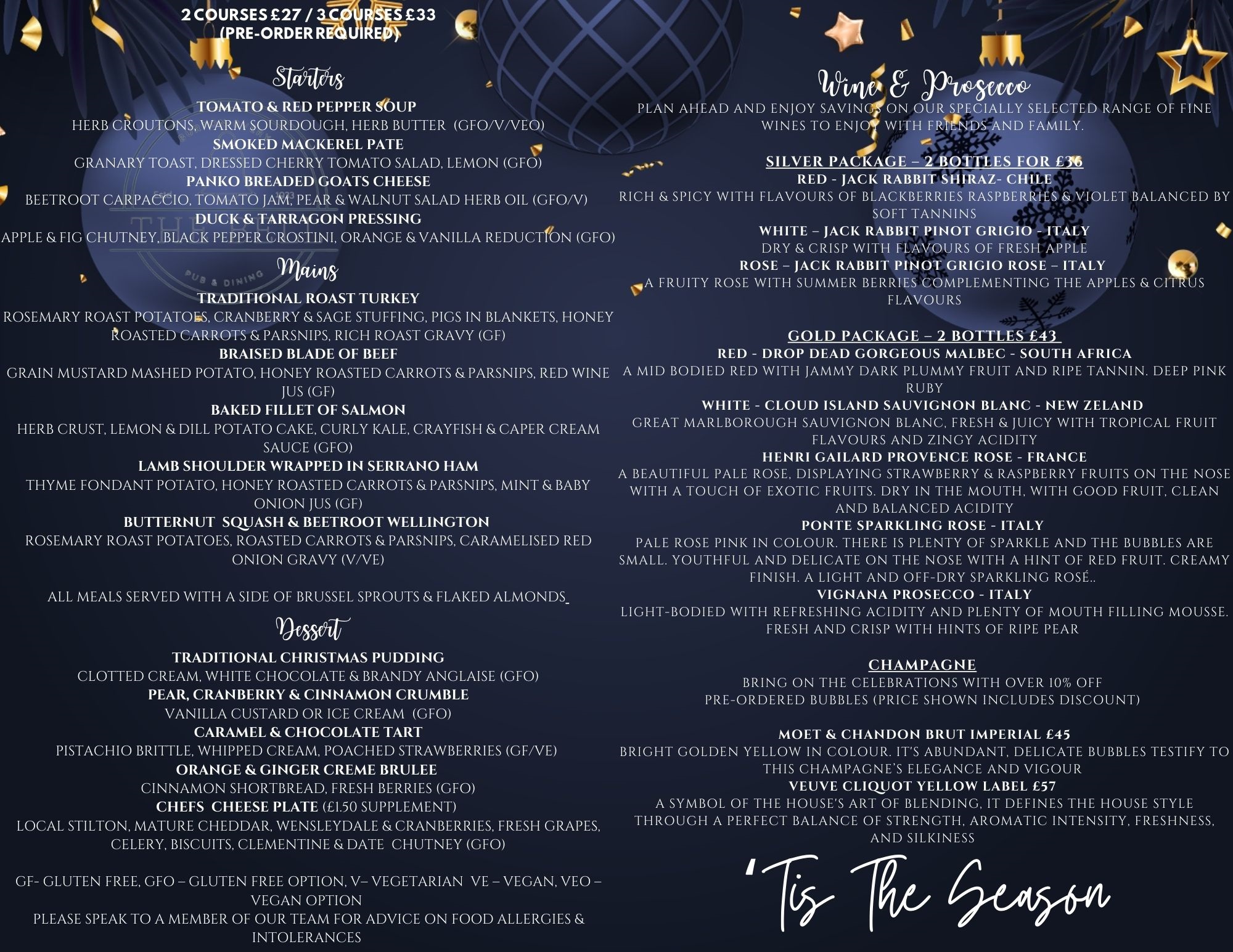 The Bell Christmas Menu 2024 - Main Page